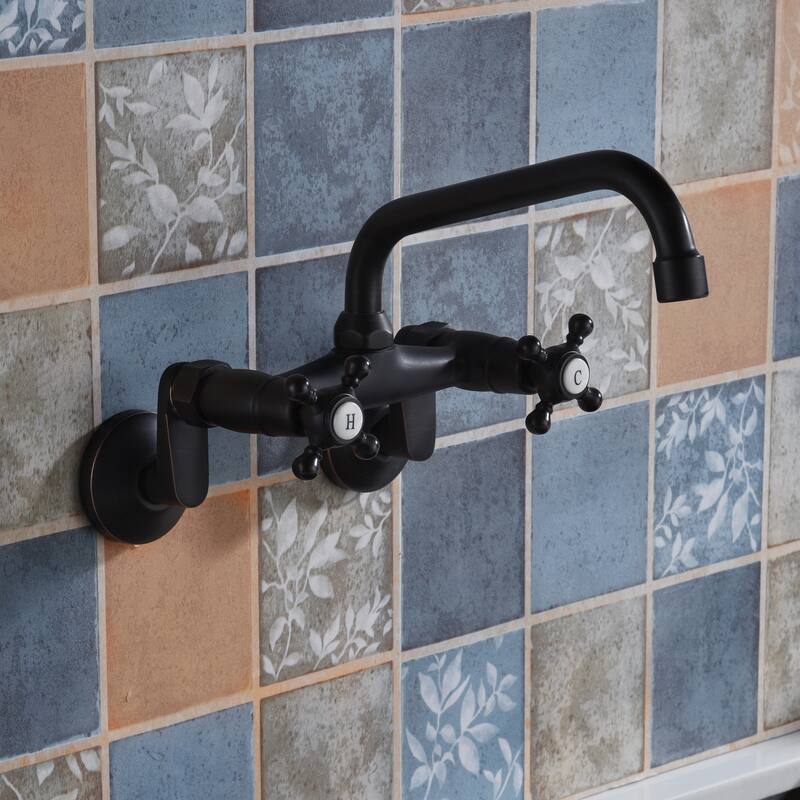 Oil Rubbed Bronze Wall Mount Sink Faucet, 3" to 9" Adjustable Spread